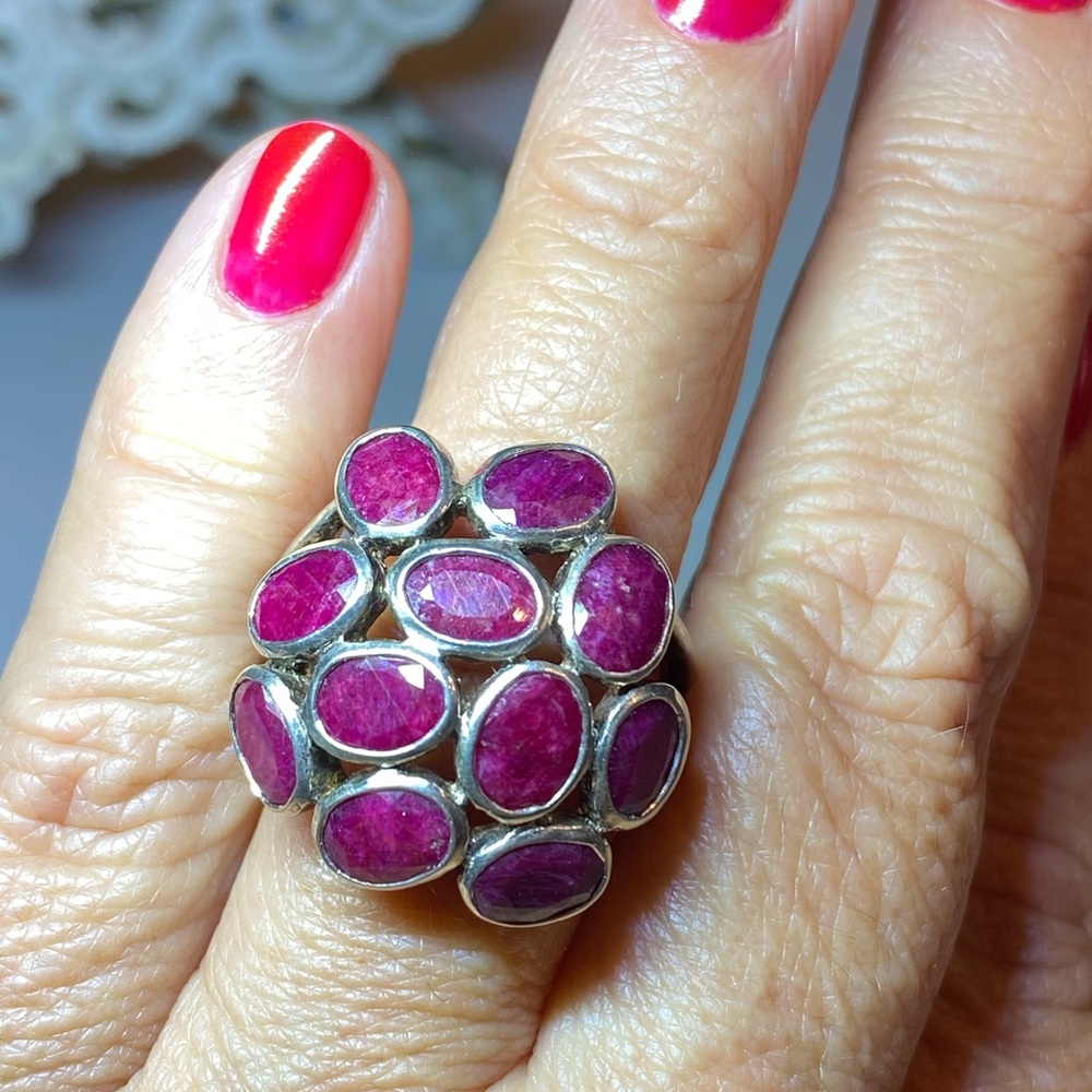 Vintage Rough Ruby Silver Cocktail Ring - image 1